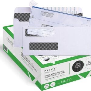 500 Self Seal QuickBooks Double Window Security Check Envelopes - for Business Laser Checks, Ultra Security Tinted, Self Adhesive Peel & Seal White, Size 3 5/8 x 8 11/16-24lb NOT for INVOICES (26865)